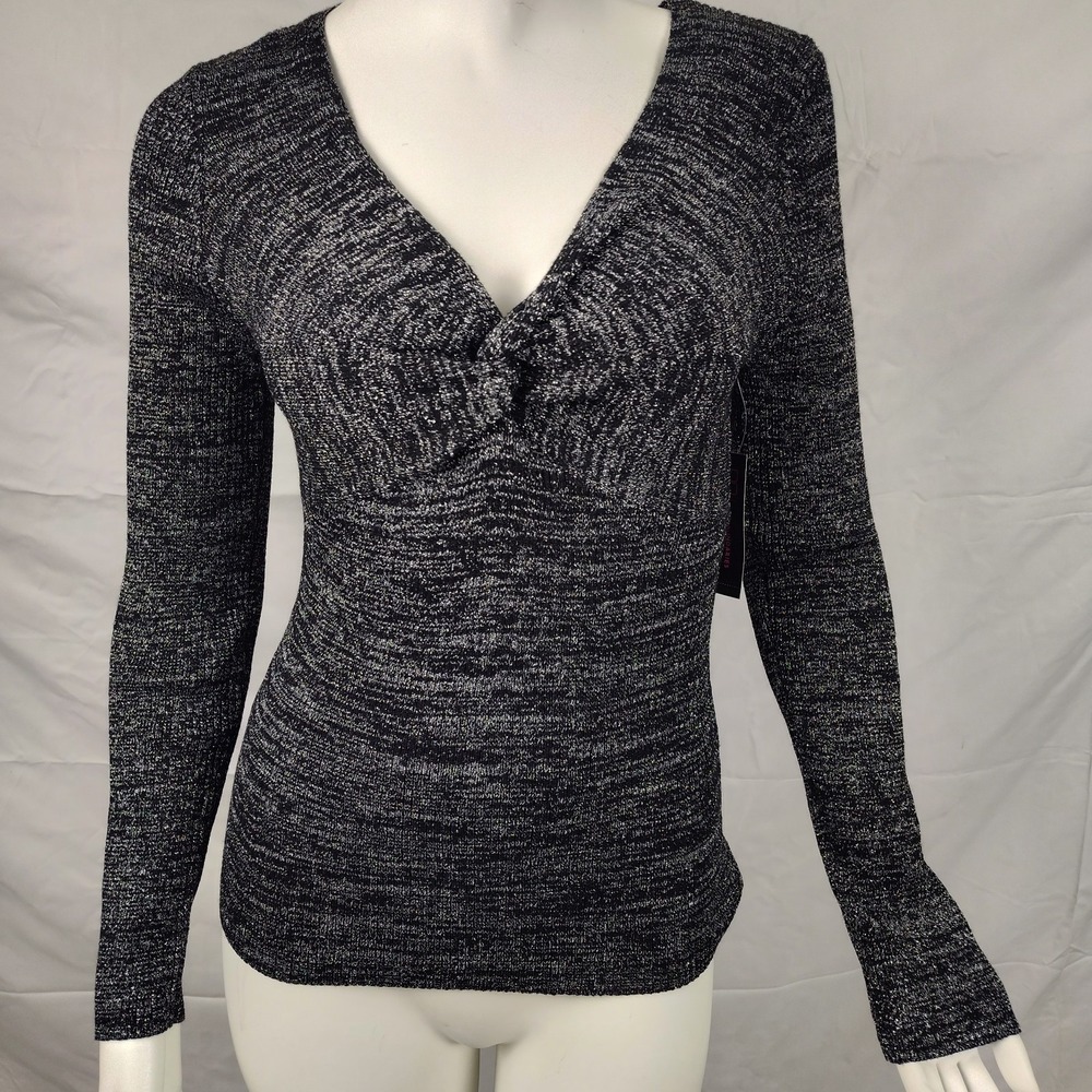 Metallic top twist front juniors 7-9 party preppy sparkles stretch black silver